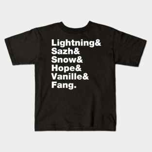 Final Fantasy 13 Characters (White Text) Kids T-Shirt